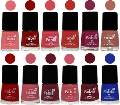 

Fabia Exclusive Nail Polish Set of 12 pcs. Baby Pink-Bold Red-Strawberry-Candy Orange-Dark Magenta-coral-Red-Coral Pink -Jam-Light Pink-Maroon-Shock Blue Dark(Pack of 12)