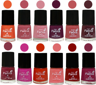 

Fabia Exclusive Nail Polish Set of 12 pcs. Sour Orange-Mauve Pink-Rose-Boysenberry-Peach-Wine-Wine Red-Pink Pink-Fire Orange-Baby Pink-Bold Red-Dark Magenta(Pack of 12)