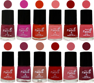 

Fabia Exclusive Nail Polish Set of 12 pcs. Wine Red-Pink Pink-Fire Orange-Baby Pink-Bold Red-Strawberry-Candy Orange-Dark Magenta-coral-Red-Coral Pink -Maroon(Pack of 12)