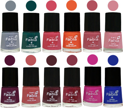 

Fabia Exclusive Nail Polish Set of 12 pcs. Wild Gray Yonder-Dark Green-Shock Pink-Sour Orange-Mauve Pink-Rose-Boysenberry-Peach-Wine-Wine Red-Pink Pink-Shock Blue Dark(Pack of 12)