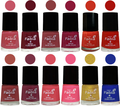 

Fabia Exclusive Nail Polish Set of 12 pcs. Light Pink-Maroon-Dark Nude-Pure Wine-Orange-Reddish Red-Dark Peach-Plum-Punch Pink-Shock Pink Light-Matte Golden-Shock Blue Dark(Pack of 12)