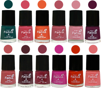 

Fabia Exclusive Nail Polish Set of 12 pcs. Dark Green-Shock Pink-Sour Orange-Mauve Pink-Rose-Boysenberry-Peach-Wine-Wine Red-Pink Pink-Fire Orange-Baby Pink(Pack of 12)
