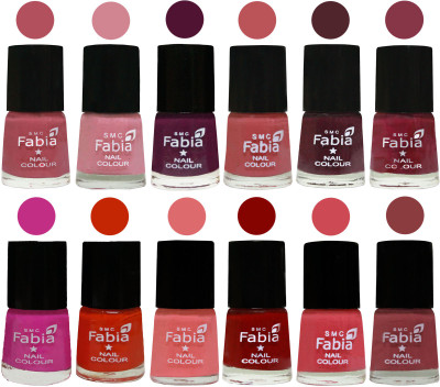 

Fabia Exclusive Nail Polish Set of 12 pcs. Mauve Pink-Rose-Boysenberry-Peach-Wine-Wine Red-Pink Pink-Fire Orange-Baby Pink-Bold Red-Strawberry-Dark Nude(Pack of 12)