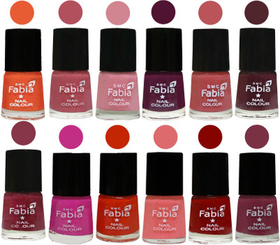 

Fabia Exclusive Nail Polish Set of 12 pcs. Sour Orange-Mauve Pink-Rose-Boysenberry-Peach-Wine-Wine Red-Pink Pink-Fire Orange-Baby Pink-Bold Red-Plum(Pack of 12)