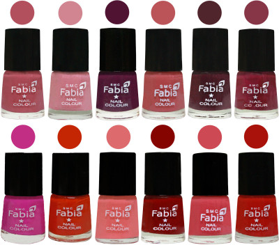 

Fabia Exclusive Nail Polish Set of 12 pcs. Mauve Pink-Rose-Boysenberry-Peach-Wine-Wine Red-Pink Pink-Fire Orange-Baby Pink-Bold Red-Strawberry-Reddish Red(Pack of 12)