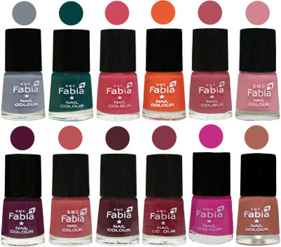 

Fabia Exclusive Nail Polish Set of 12 pcs. Wild Gray Yonder-Dark Green-Shock Pink-Sour Orange-Mauve Pink-Rose-Boysenberry-Peach-Wine-Wine Red-Pink Pink-coral(Pack of 12)