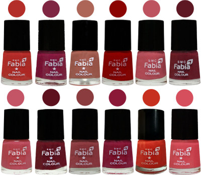 

Fabia Exclusive Nail Polish Set of 12 pcs. Candy Orange-Dark Magenta-coral-Red-Coral Pink -Jam-Light Pink-Maroon-Dark Nude-Pure Wine-Orange-Punch Pink(Pack of 12)