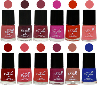

Fabia Exclusive Nail Polish Set of 12 pcs. Peach-Wine-Wine Red-Pink Pink-Fire Orange-Baby Pink-Bold Red-Strawberry-Candy Orange-Dark Magenta-coral-Shock Blue Dark(Pack of 12)
