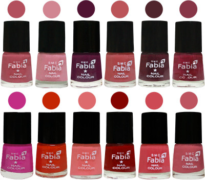 

Fabia Exclusive Nail Polish Set of 12 pcs. Mauve Pink-Rose-Boysenberry-Peach-Wine-Wine Red-Pink Pink-Fire Orange-Baby Pink-Bold Red-Strawberry-Coral Pink(Pack of 12)
