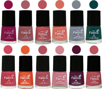 

Fabia Exclusive Nail Polish Set of 12 pcs. Raspberry-Lip-Bazooka Joe-Light Peach-Wild Gray Yonder-Dark Green-Shock Pink-Sour Orange-Mauve Pink-Rose-Boysenberry-Coral Pink(Pack of 12)