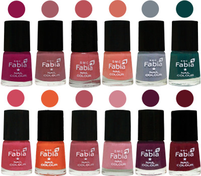 

Fabia Exclusive Nail Polish Set of 12 pcs. Raspberry-Lip-Bazooka Joe-Light Peach-Wild Gray Yonder-Dark Green-Shock Pink-Sour Orange-Mauve Pink-Rose-Boysenberry-Maroon(Pack of 12)