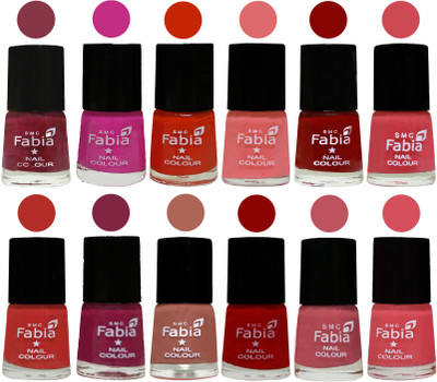 

Fabia Exclusive Nail Polish Set of 12 pcs. Wine Red-Pink Pink-Fire Orange-Baby Pink-Bold Red-Strawberry-Candy Orange-Dark Magenta-coral-Red-Coral Pink -Punch Pink(Pack of 12)