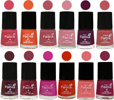 

Fabia Exclusive Nail Polish Set of 12 pcs. Shock Pink-Sour Orange-Mauve Pink-Rose-Boysenberry-Peach-Wine-Wine Red-Pink Pink-Fire Orange-Baby Pink-Dark Magenta(Pack of 12)