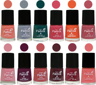 

Fabia Exclusive Nail Polish Set of 12 pcs. Light Peach-Wild Gray Yonder-Dark Green-Shock Pink-Sour Orange-Mauve Pink-Rose-Boysenberry-Peach-Wine-Wine Red-Baby Pink(Pack of 12)