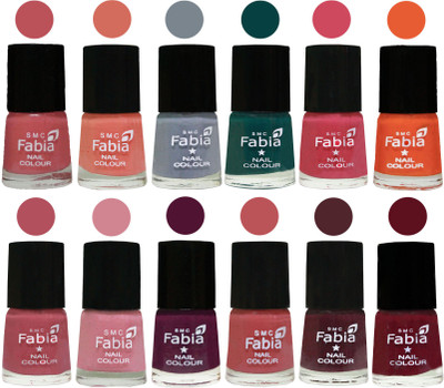 

Fabia Exclusive Nail Polish Set of 12 pcs. Bazooka Joe-Light Peach-Wild Gray Yonder-Dark Green-Shock Pink-Sour Orange-Mauve Pink-Rose-Boysenberry-Peach-Wine-Maroon(Pack of 12)