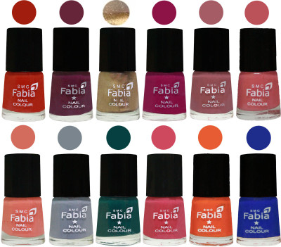 

Fabia Matte Nail Polish Exclusive Combo Shock Orange Red, Mulberry, Golden, Raspberry, Lip, Bazooka Joe, Light Peach, Wild Gray Yonder, Dark Green, Shock Pink, Sour Orange, Shock Blue Dark(Pack of 12)
