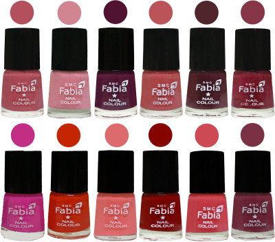 

Fabia Exclusive Nail Polish Set of 12 pcs. Mauve Pink-Rose-Boysenberry-Peach-Wine-Wine Red-Pink Pink-Fire Orange-Baby Pink-Bold Red-Strawberry-Plum(Pack of 12)