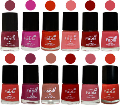

Fabia Exclusive Nail Polish Set of 12 pcs. Wine Red-Pink Pink-Fire Orange-Baby Pink-Bold Red-Strawberry-Candy Orange-Dark Magenta-coral-Red-Coral Pink -Orange(Pack of 12)