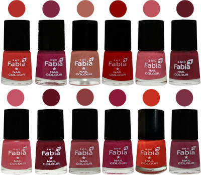 

Fabia Exclusive Nail Polish Set of 12 pcs. Candy Orange-Dark Magenta-coral-Red-Coral Pink -Jam-Light Pink-Maroon-Dark Nude-Pure Wine-Orange-Plum(Pack of 12)