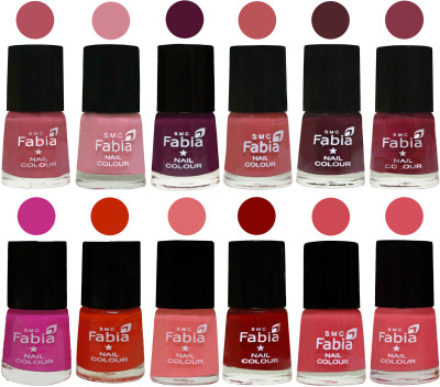 

Fabia Exclusive Nail Polish Set of 12 pcs. Mauve Pink-Rose-Boysenberry-Peach-Wine-Wine Red-Pink Pink-Fire Orange-Baby Pink-Bold Red-Strawberry-Punch Pink(Pack of 12)