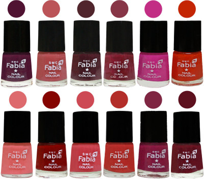 

Fabia Exclusive Nail Polish Set of 12 pcs. Boysenberry-Peach-Wine-Wine Red-Pink Pink-Fire Orange-Baby Pink-Bold Red-Strawberry-Candy Orange-Dark Magenta-Maroon(Pack of 12)