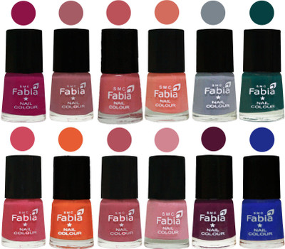 

Fabia Exclusive Nail Polish Set of 12 pcs. Raspberry-Lip-Bazooka Joe-Light Peach-Wild Gray Yonder-Dark Green-Shock Pink-Sour Orange-Mauve Pink-Rose-Boysenberry-Shock Blue Dark(Pack of 12)