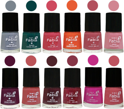 

Fabia Exclusive Nail Polish Set of 12 pcs. Wild Gray Yonder-Dark Green-Shock Pink-Sour Orange-Mauve Pink-Rose-Boysenberry-Peach-Wine-Wine Red-Pink Pink-Coral Pink(Pack of 12)
