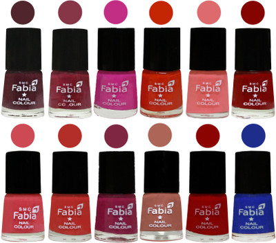 

Fabia Exclusive Nail Polish Set of 12 pcs. Wine-Wine Red-Pink Pink-Fire Orange-Baby Pink-Bold Red-Strawberry-Candy Orange-Dark Magenta-coral-Red-Shock Blue Dark(Pack of 12)