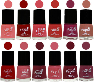 

Fabia Exclusive Nail Polish Set of 12 pcs. Baby Pink-Bold Red-Strawberry-Candy Orange-Dark Magenta-coral-Red-Coral Pink -Jam-Light Pink-Maroon-Plum(Pack of 12)
