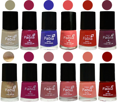 

Fabia Matte Nail Polish Exclusive Combo Tan, Cherry Blossom, Shock Blue, Salmon, Shock Orange Red, Mulberry, Golden, Raspberry, Lip, Bazooka Joe, Light Peach, Bold Red(Pack of 12)