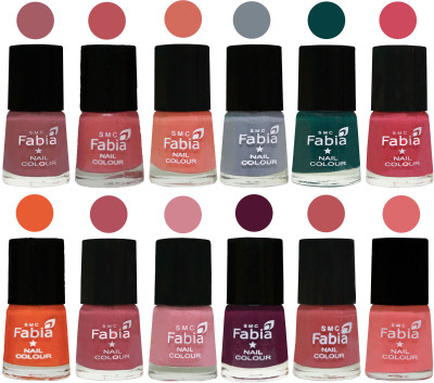 

Fabia Exclusive Nail Polish Set of 12 pcs. Lip-Bazooka Joe-Light Peach-Wild Gray Yonder-Dark Green-Shock Pink-Sour Orange-Mauve Pink-Rose-Boysenberry-Peach-Baby Pink(Pack of 12)