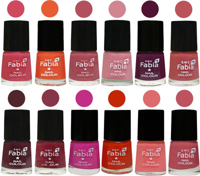 

Fabia Exclusive Nail Polish Set of 12 pcs. Shock Pink-Sour Orange-Mauve Pink-Rose-Boysenberry-Peach-Wine-Wine Red-Pink Pink-Fire Orange-Baby Pink-Coral Pink(Pack of 12)