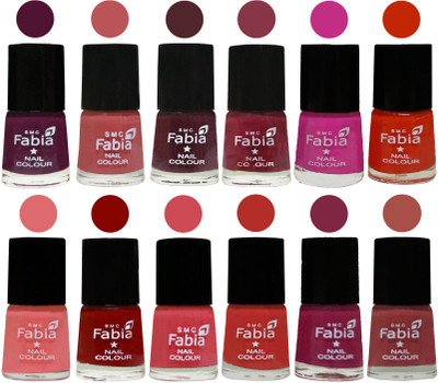 

Fabia Exclusive Nail Polish Set of 12 pcs. Boysenberry-Peach-Wine-Wine Red-Pink Pink-Fire Orange-Baby Pink-Bold Red-Strawberry-Candy Orange-Dark Magenta-Dark Peach(Pack of 12)