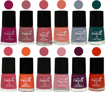 

Fabia Exclusive Nail Polish Set of 12 pcs. Raspberry-Lip-Bazooka Joe-Light Peach-Wild Gray Yonder-Dark Green-Shock Pink-Sour Orange-Mauve Pink-Rose-Boysenberry-Fire Orange(Pack of 12)