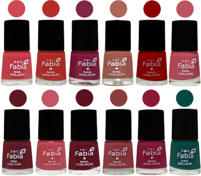 

Fabia Exclusive Nail Polish Set of 12 pcs. Strawberry-Candy Orange-Dark Magenta-coral-Red-Coral Pink -Jam-Light Pink-Maroon-Dark Nude-Pure Wine-Pine Green(Pack of 12)