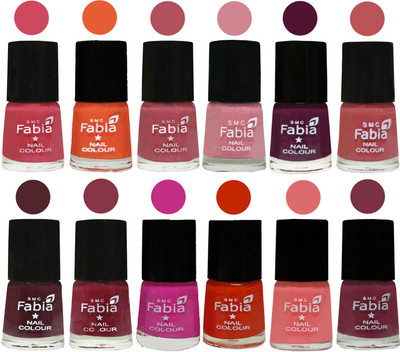 

Fabia Exclusive Nail Polish Set of 12 pcs. Shock Pink-Sour Orange-Mauve Pink-Rose-Boysenberry-Peach-Wine-Wine Red-Pink Pink-Fire Orange-Baby Pink-Plum(Pack of 12)