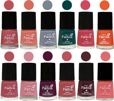 

Fabia Exclusive Nail Polish Set of 12 pcs. Bazooka Joe-Light Peach-Wild Gray Yonder-Dark Green-Shock Pink-Sour Orange-Mauve Pink-Rose-Boysenberry-Peach-Wine-Baby Pink(Pack of 12)