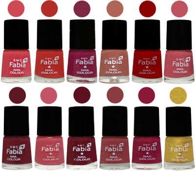 

Fabia Exclusive Nail Polish Set of 12 pcs. Strawberry-Candy Orange-Dark Magenta-coral-Red-Coral Pink -Jam-Light Pink-Maroon-Dark Nude-Pure Wine-Matte Golden(Pack of 12)