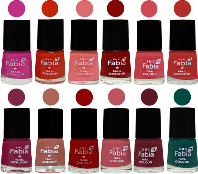 

Fabia Exclusive Nail Polish Set of 12 pcs. Pink Pink-Fire Orange-Baby Pink-Bold Red-Strawberry-Candy Orange-Dark Magenta-coral-Red-Coral Pink -Jam-Pine Green(Pack of 12)