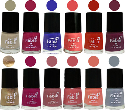 

Fabia Matte Nail Polish Exclusive Combo Tan, Cherry Blossom, Shock Blue, Salmon, Shock Orange Red, Mulberry, Golden, Raspberry, Lip, Bazooka Joe, Light Peach, Wild Gray Yonder(Pack of 12)