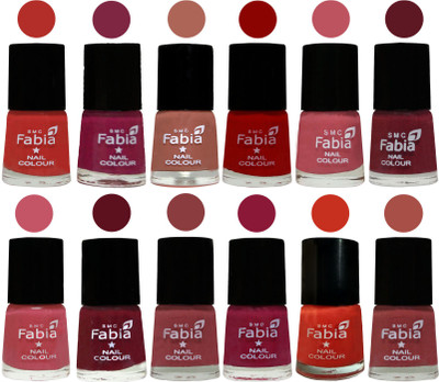 

Fabia Exclusive Nail Polish Set of 12 pcs. Candy Orange-Dark Magenta-coral-Red-Coral Pink -Jam-Light Pink-Maroon-Dark Nude-Pure Wine-Orange-Dark Peach(Pack of 12)