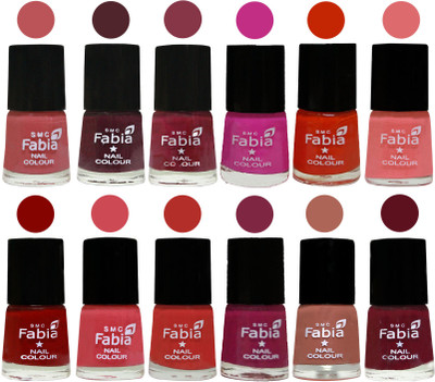 

Fabia Exclusive Nail Polish Set of 12 pcs. Peach-Wine-Wine Red-Pink Pink-Fire Orange-Baby Pink-Bold Red-Strawberry-Candy Orange-Dark Magenta-coral-Maroon(Pack of 12)