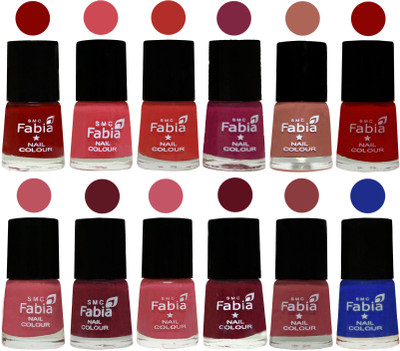 

Fabia Exclusive Nail Polish Set of 12 pcs. Bold Red-Strawberry-Candy Orange-Dark Magenta-coral-Red-Coral Pink -Jam-Light Pink-Maroon-Dark Nude-Shock Blue Dark(Pack of 12)