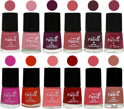 

Fabia Exclusive Nail Polish Set of 12 pcs. Mauve Pink-Rose-Boysenberry-Peach-Wine-Wine Red-Pink Pink-Fire Orange-Baby Pink-Bold Red-Strawberry-coral(Pack of 12)