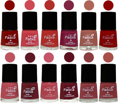 

Fabia Exclusive Nail Polish Set of 12 pcs. Bold Red-Strawberry-Candy Orange-Dark Magenta-coral-Red-Coral Pink -Jam-Light Pink-Maroon-Dark Nude-Dark Peach(Pack of 12)