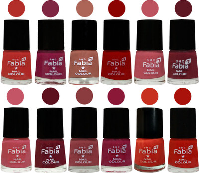 

Fabia Exclusive Nail Polish Set of 12 pcs. Candy Orange-Dark Magenta-coral-Red-Coral Pink -Jam-Light Pink-Maroon-Dark Nude-Pure Wine-Orange-Reddish Red(Pack of 12)