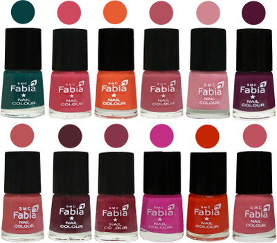 

Fabia Exclusive Nail Polish Set of 12 pcs. Dark Green-Shock Pink-Sour Orange-Mauve Pink-Rose-Boysenberry-Peach-Wine-Wine Red-Pink Pink-Fire Orange-Coral Pink(Pack of 12)