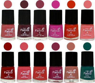 

Fabia Exclusive Nail Polish Set of 12 pcs. Peach-Wine-Wine Red-Pink Pink-Fire Orange-Baby Pink-Bold Red-Strawberry-Candy Orange-Dark Magenta-coral-Pine Green(Pack of 12)