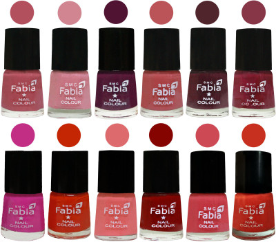 

Fabia Exclusive Nail Polish Set of 12 pcs. Mauve Pink-Rose-Boysenberry-Peach-Wine-Wine Red-Pink Pink-Fire Orange-Baby Pink-Bold Red-Strawberry-Orange(Pack of 12)