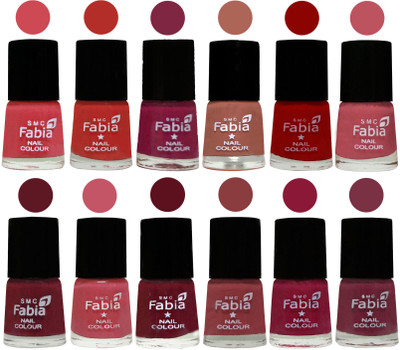 

Fabia Exclusive Nail Polish Set of 12 pcs. Strawberry-Candy Orange-Dark Magenta-coral-Red-Coral Pink -Jam-Light Pink-Maroon-Dark Nude-Pure Wine-Plum(Pack of 12)